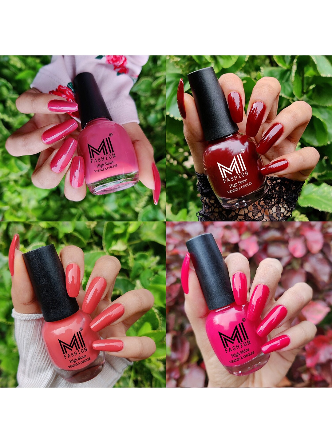 

MI FASHION Set Of 4 Ultra High Glass HD 3D Shine Long Lasting Nail Polish 60ml, Magenta