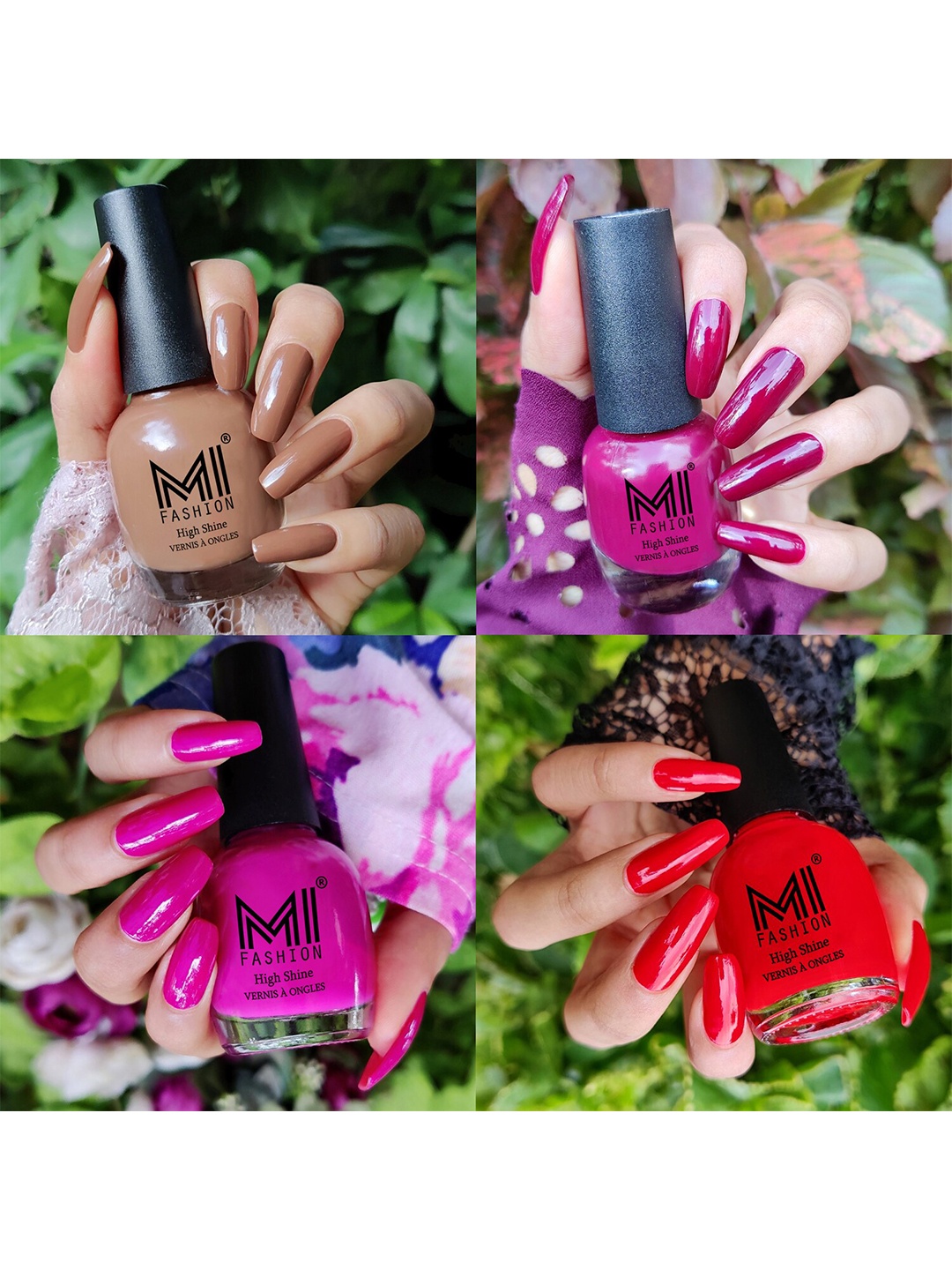 

MI FASHION Set Of 4 Ultra High Glass HD 3D Shine Long Lasting Nail Polish 60ml, Red