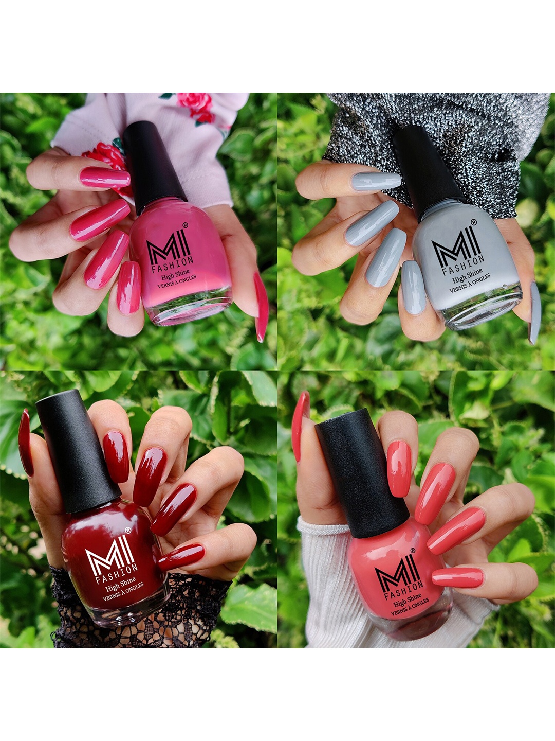 

MI FASHION Set Of 4 Vernis A Ongles Ultra High Glass HD 3D Shine Nail Polish 60ml - Tan, Grey, Wine Maroon, Peach Crush