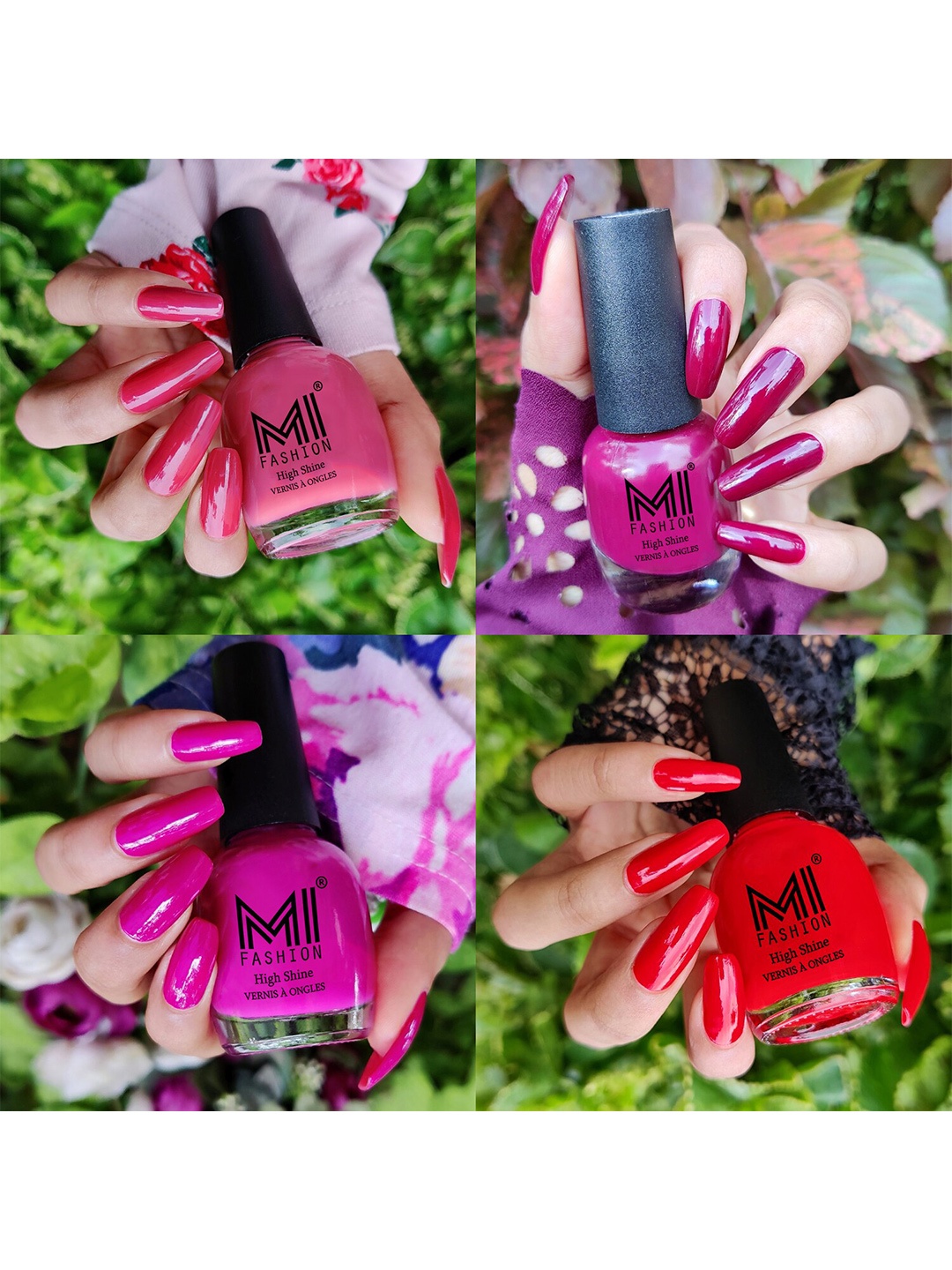 

MI FASHION Set Of 4 Ultra High Glass HD 3D Shine Long Lasting Nail Polish 60ml, Red
