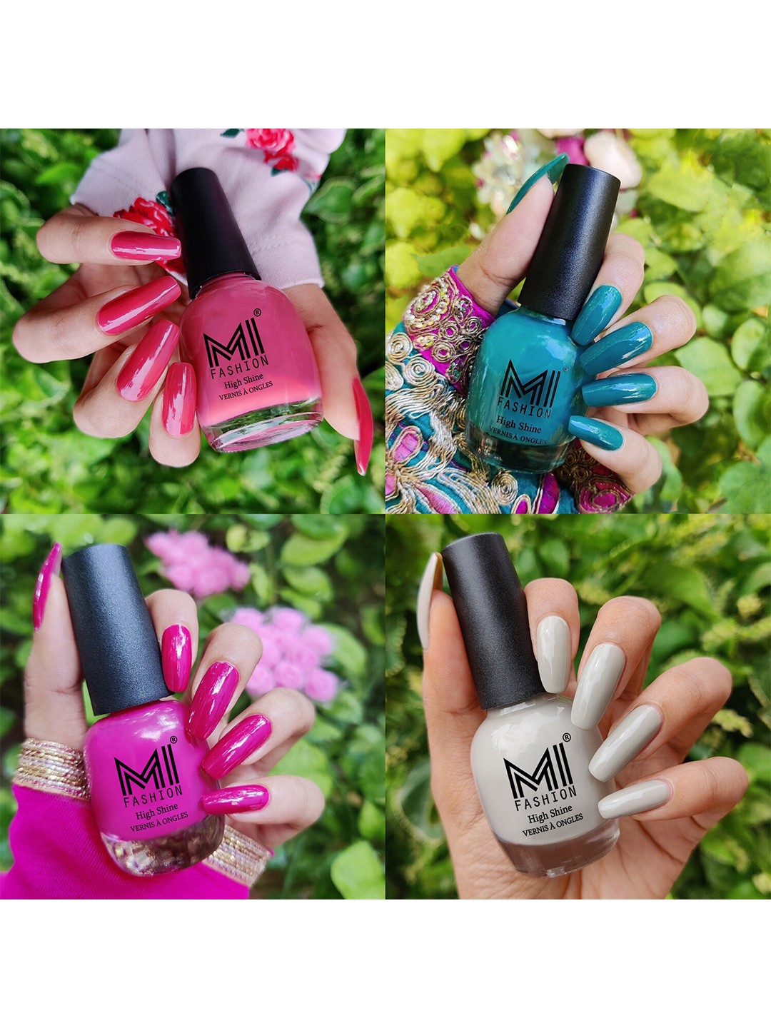 

MI FASHION Set Of 4 Ultra High Glass HD 3D Shine Long Lasting Nail Polish 60ml, Green