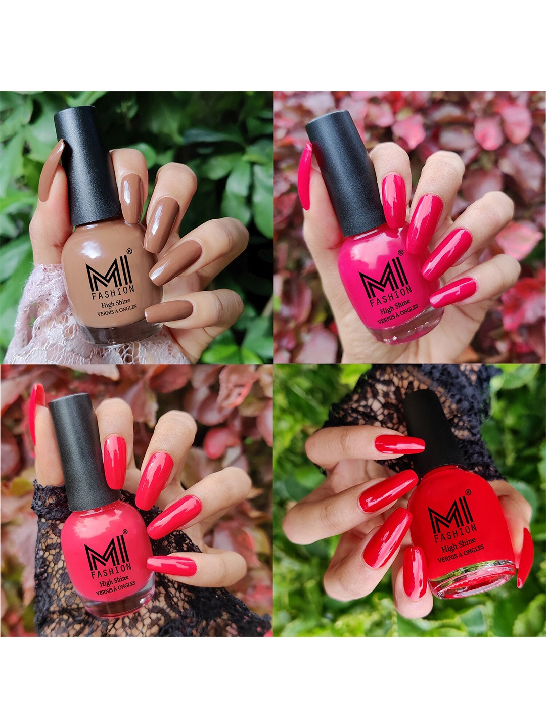 

MI FASHION Set Of 4 Ultra High Glass HD 3D Shine Long Lasting Nail Polish 15ml, Red