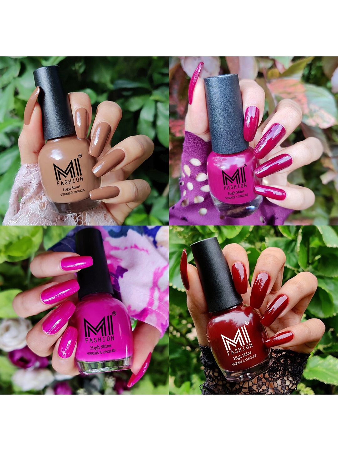 

MI FASHION Set Of 4 Ultra High Glass HD 3D Shine Long Lasting Nail Polish 15ml, Maroon