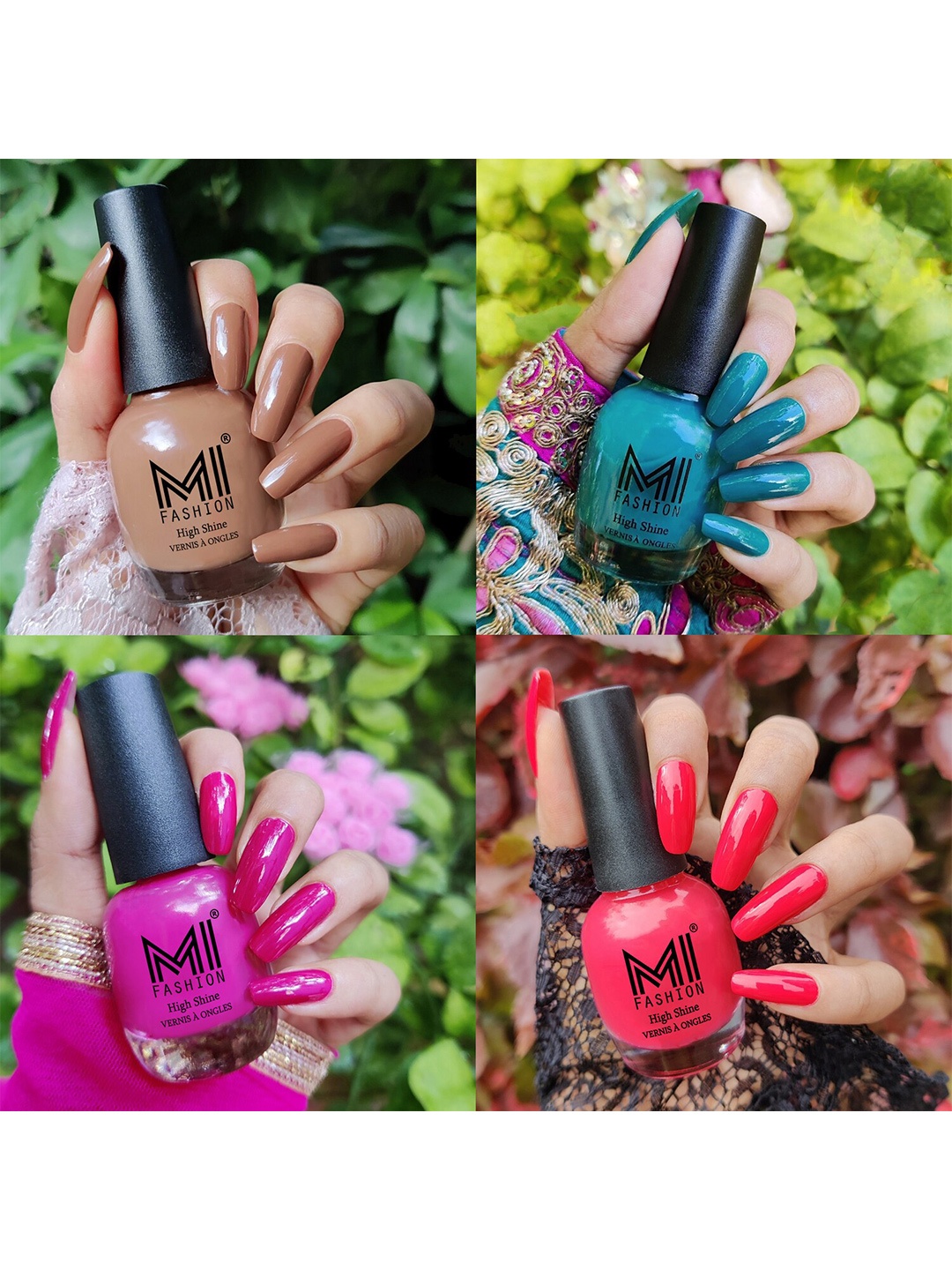 

MI FASHION Set Of 4 Ultra High Glass HD 3D Shine Long Lasting Nail Polish 15ml, Pink