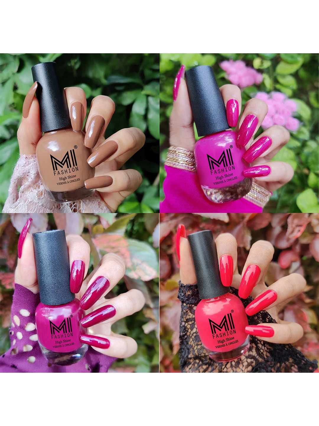 

MI FASHION Set Of 4 Vernis A Ongles Ultra High Glass HD 3D Shine Nail Polish 60ml - Dark Nude, Bright Plum, Wine, Light Pink