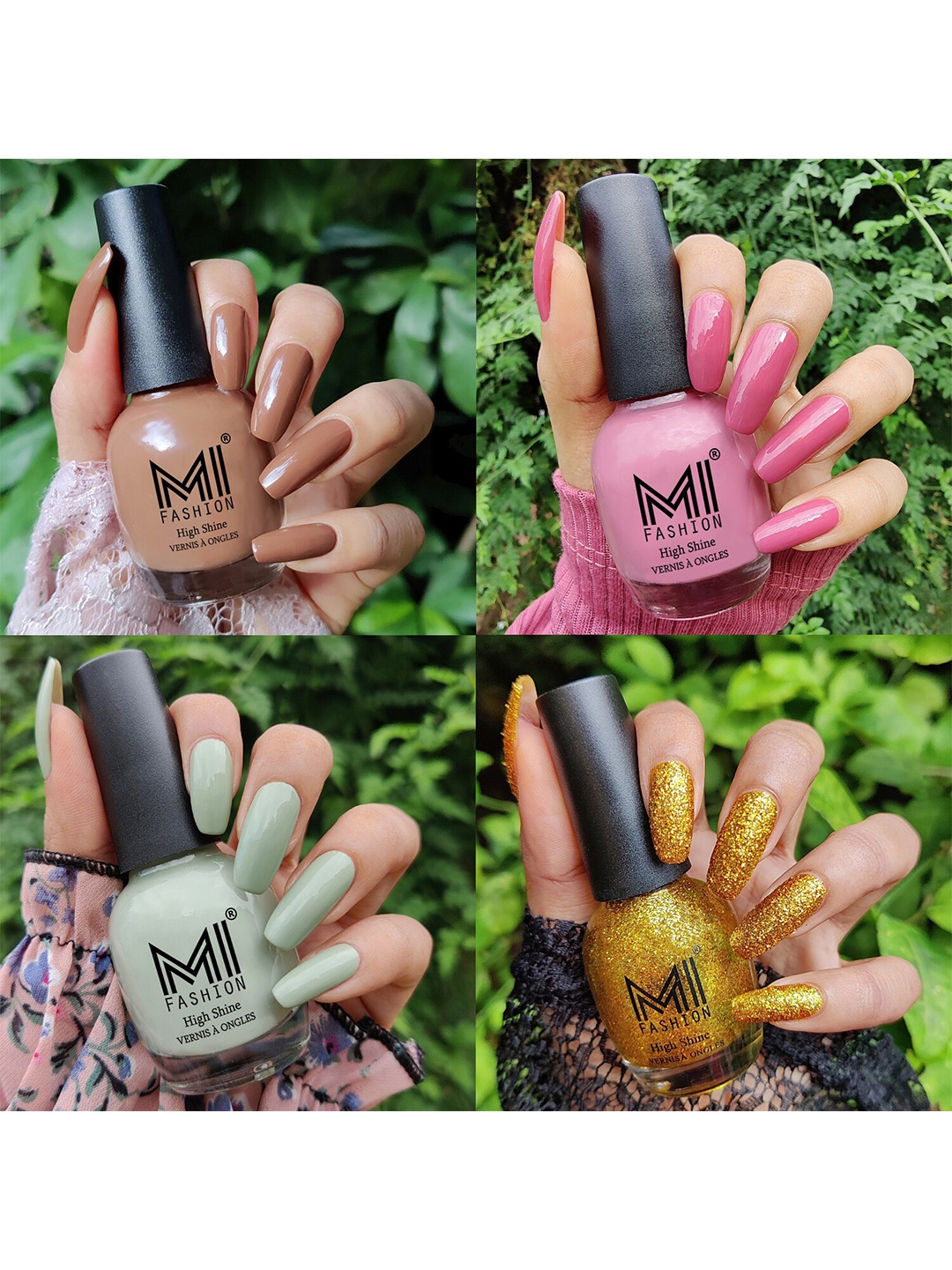 

MI FASHION Set Of 4 Vernis A Ongles Ultra High Glass HD 3D Shine Nail Polish 60ml - Dark Nude, Nude Spring, Mischievous Mint, Golden, Gold