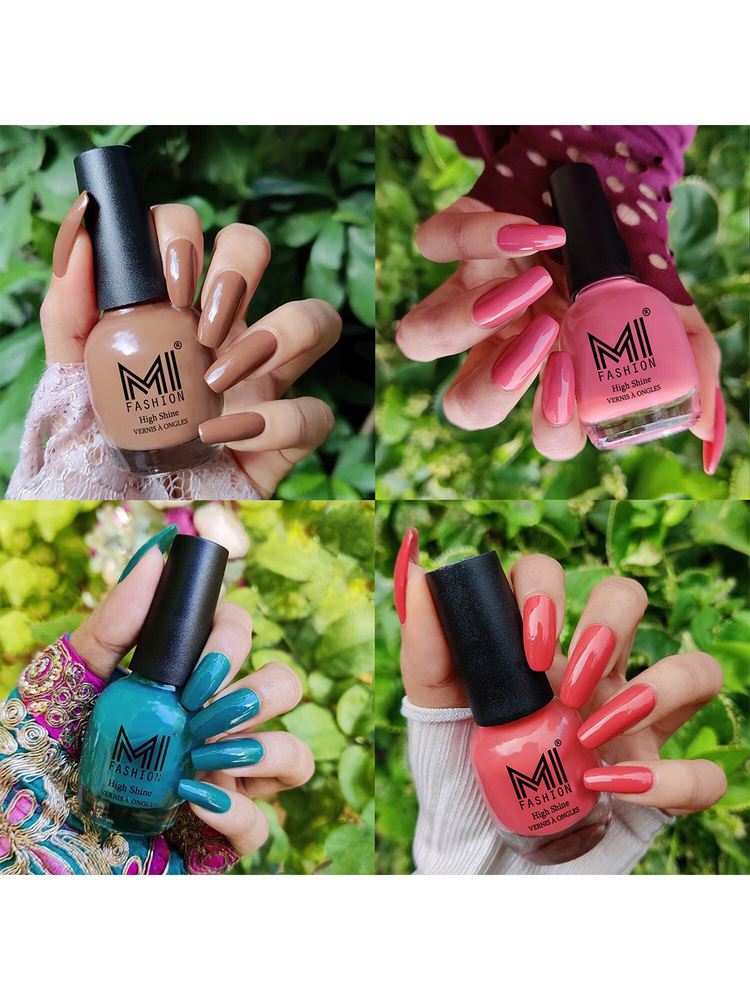 

MI FASHION Set Of 4 Vernis A Ongles Ultra High Glass HD 3D Shine Nail Polish 60ml - Dark Nude, Candy Cotton, Sea Green, Peach