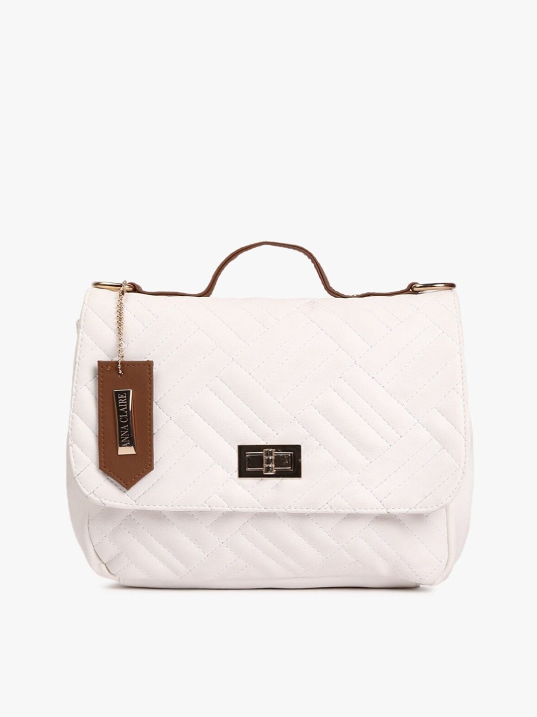 

Anna Claire Women White Bucket Satchel with Quilted