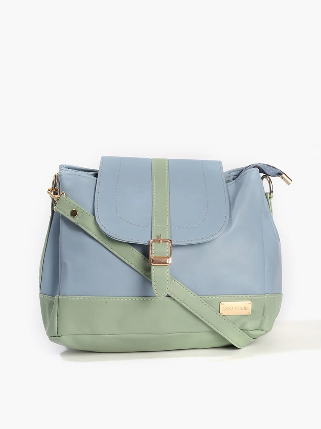 

Anna Claire Women Blue Colourblocked PU Structured Shoulder Bag