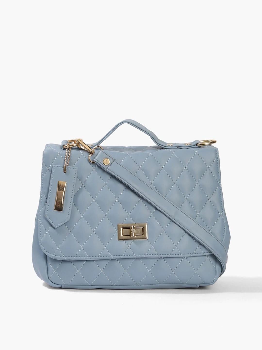 

Anna Claire Women Blue Textured PU Shopper Quilted Satchel