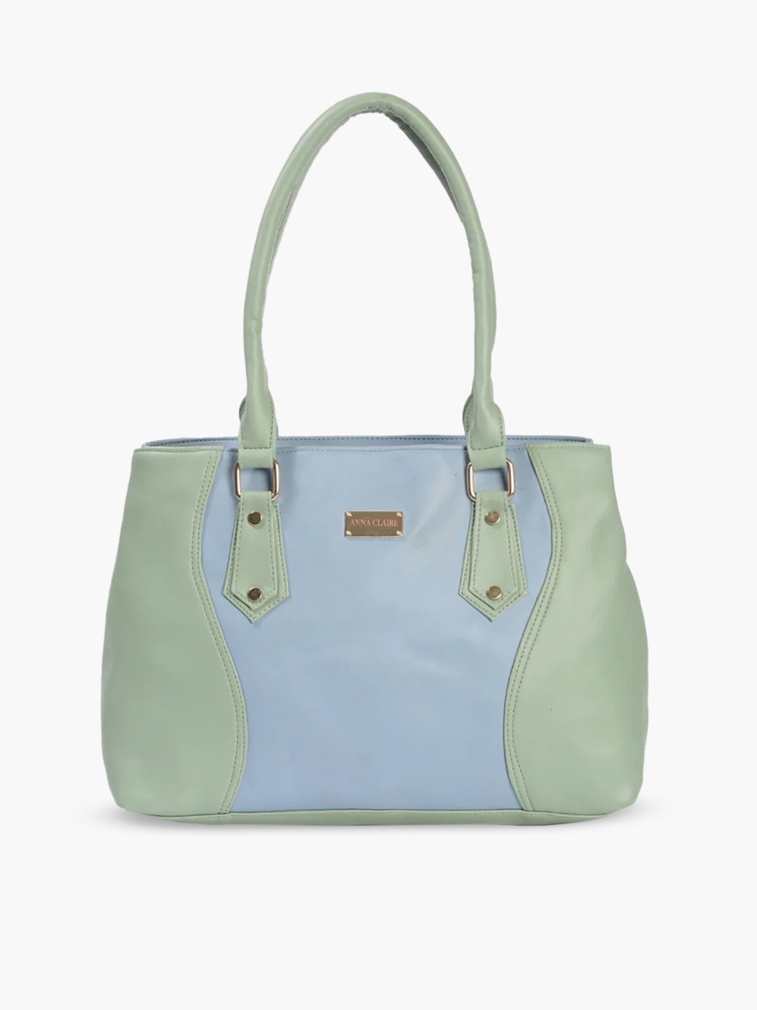 

Anna Claire Blue Colourblocked PU Structured Shoulder Bag