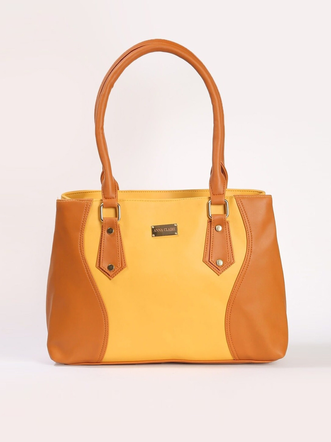 

Anna Claire Yellow Colourblocked PU Structured Shoulder Bag