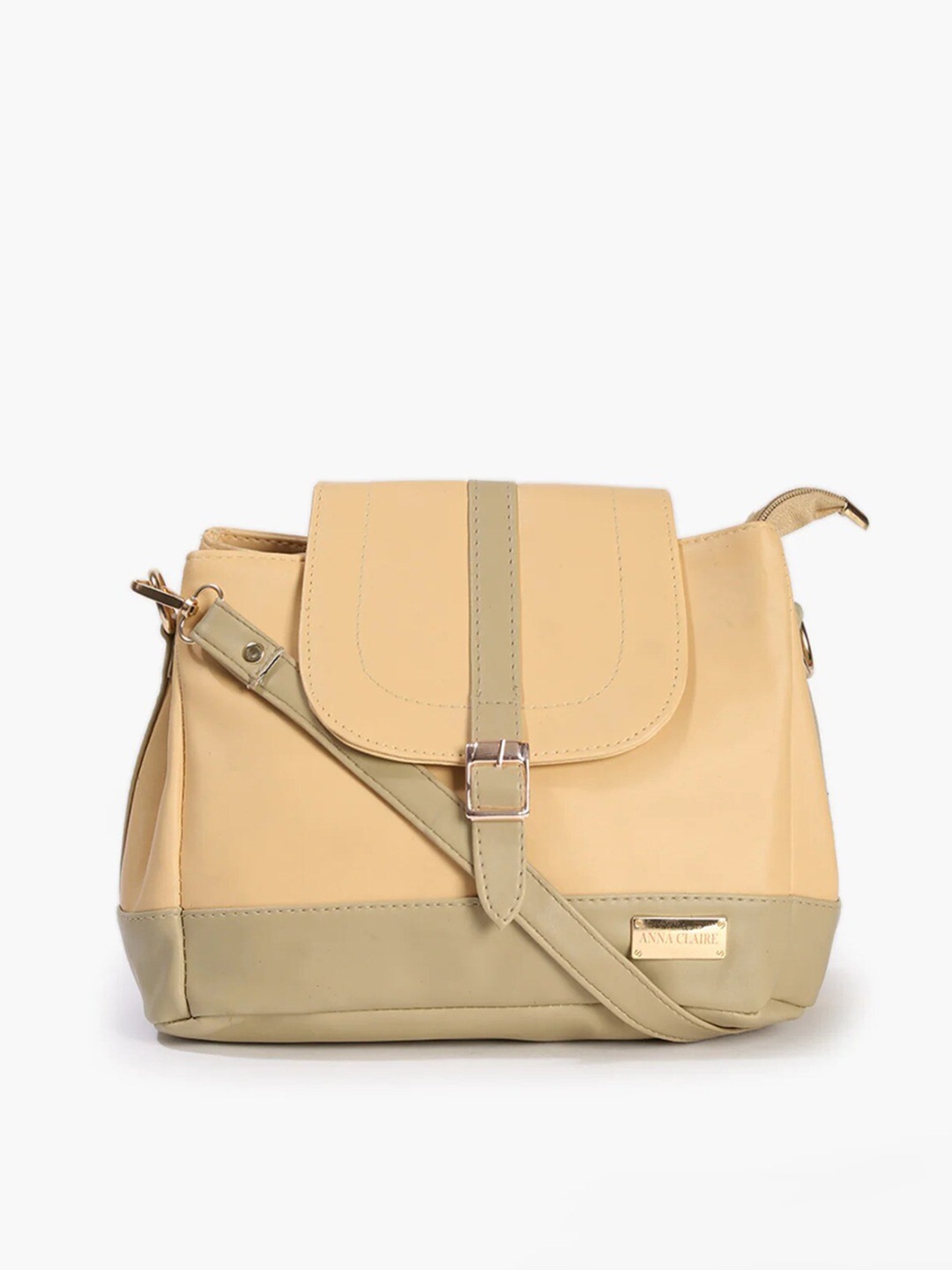 

Anna Claire Beige Colourblocked PU Structured Sling Bag