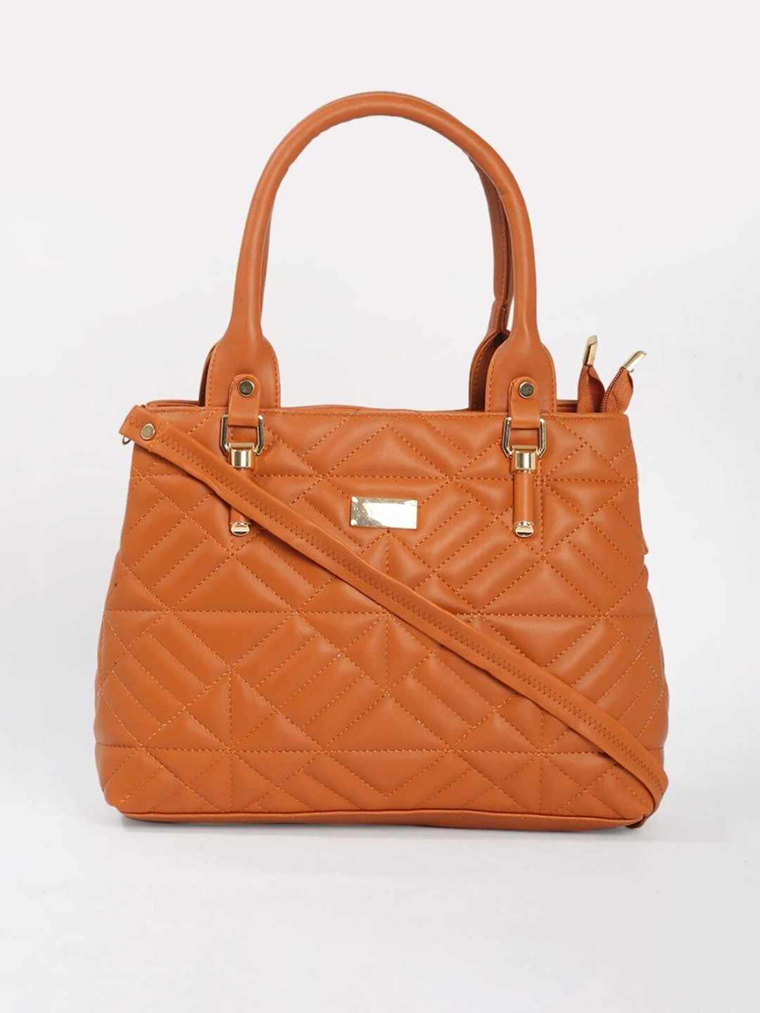 

Anna Claire Tan PU Structured Handheld Bag with Quilted