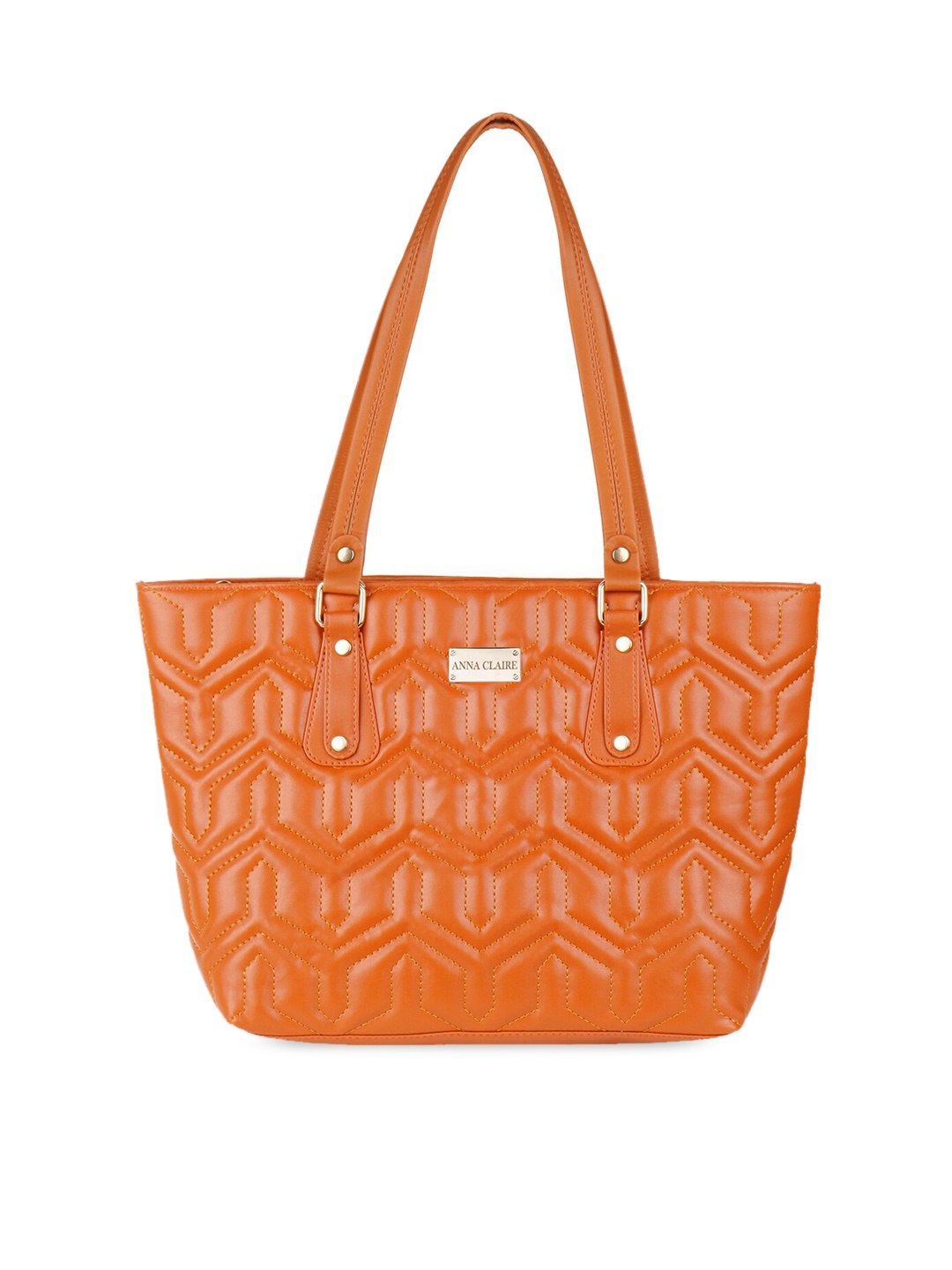 

Anna Claire Tan PU Structured Handheld Bag with Quilted