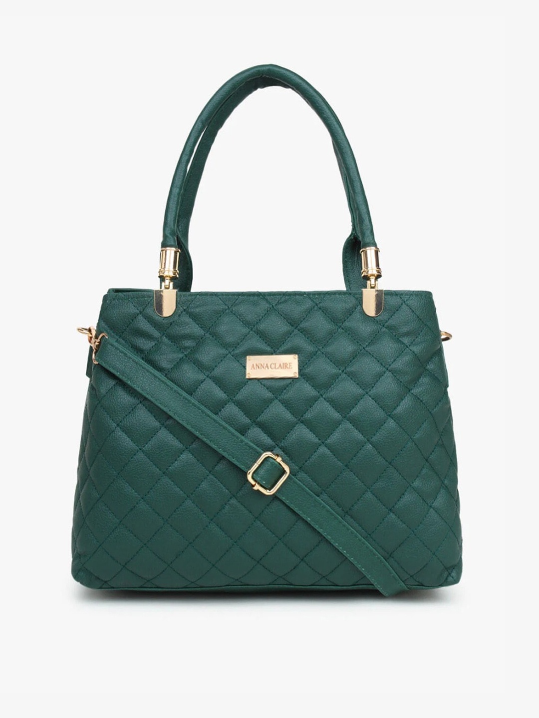 

Anna Claire Green Geometric Textured PU Structured Handheld Bag with Quilted