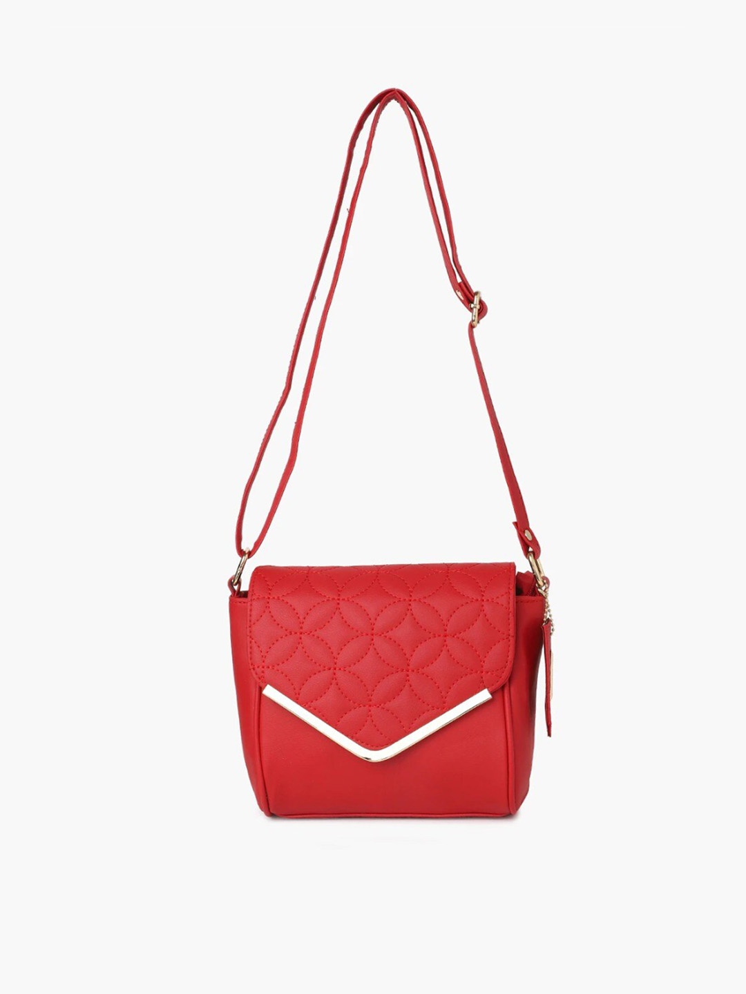 

Anna Claire Red Geometric Textured PU Structured Sling Bag with Quilted