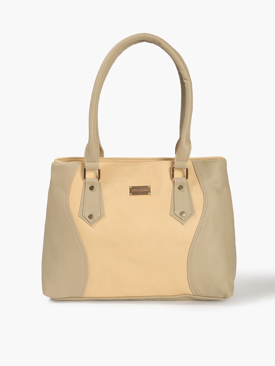 

Anna Claire Beige Colourblocked PU Structured Shoulder Bag