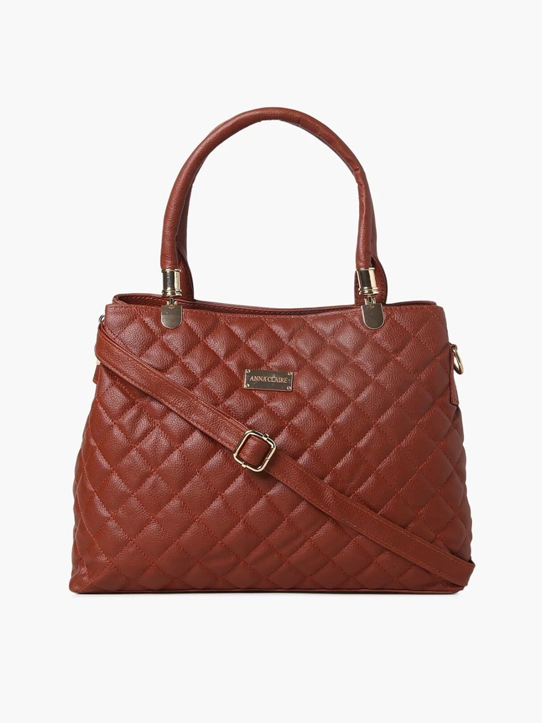 

Anna Claire Tan Textured PU Structured Satchel with Quilted