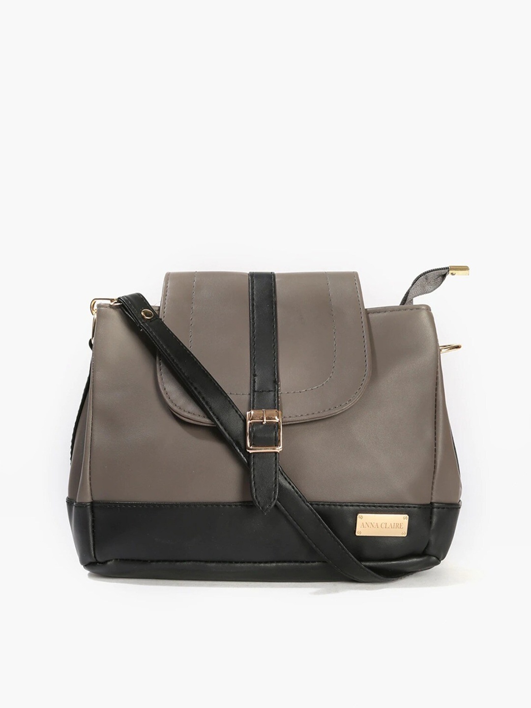 

Anna Claire Grey Colourblocked PU Structured Sling Bag