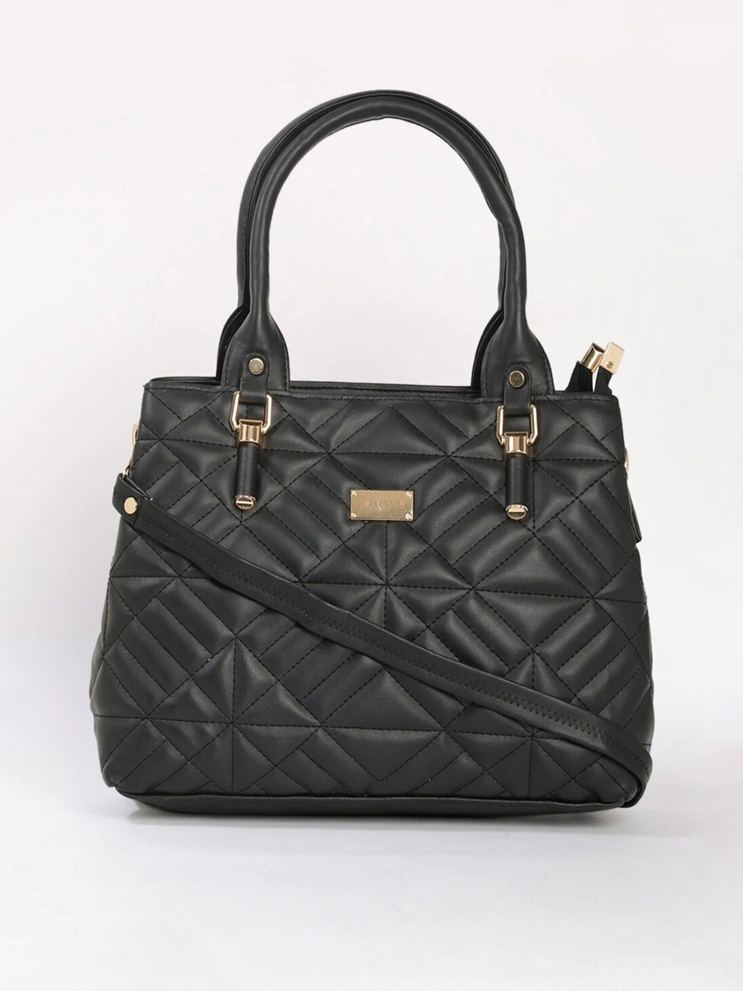 

Anna Claire Black Textured PU Structured Satchel with Quilted