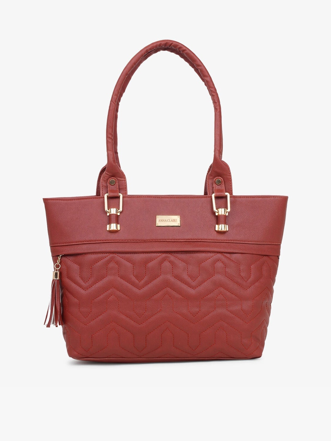 

Anna Claire Maroon Textured PU Structured Shoulder Bag with Quilted