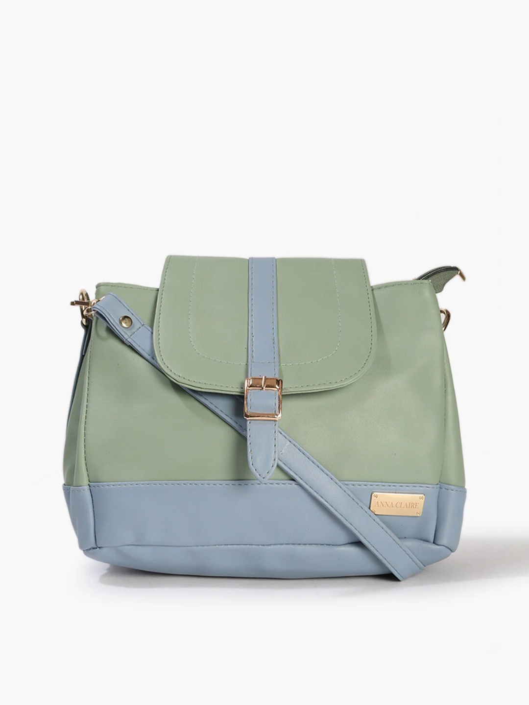 

Anna Claire Green Colourblocked PU Structured Sling Bag
