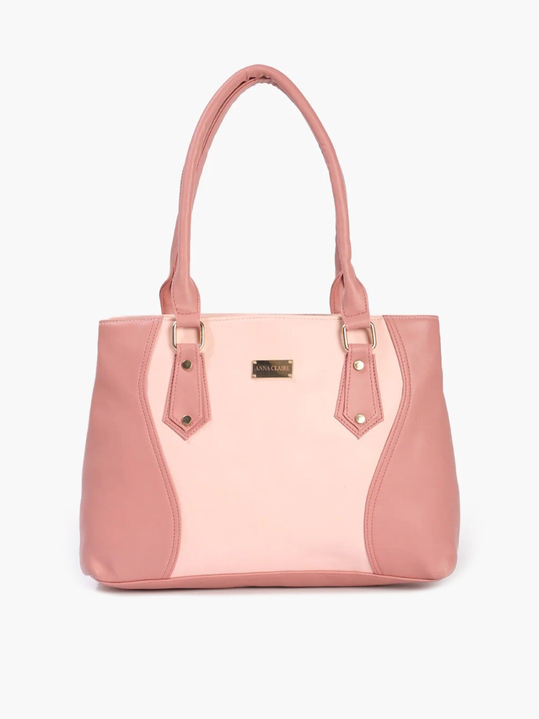 

Anna Claire Pink Colourblocked PU Structured Shoulder Bag