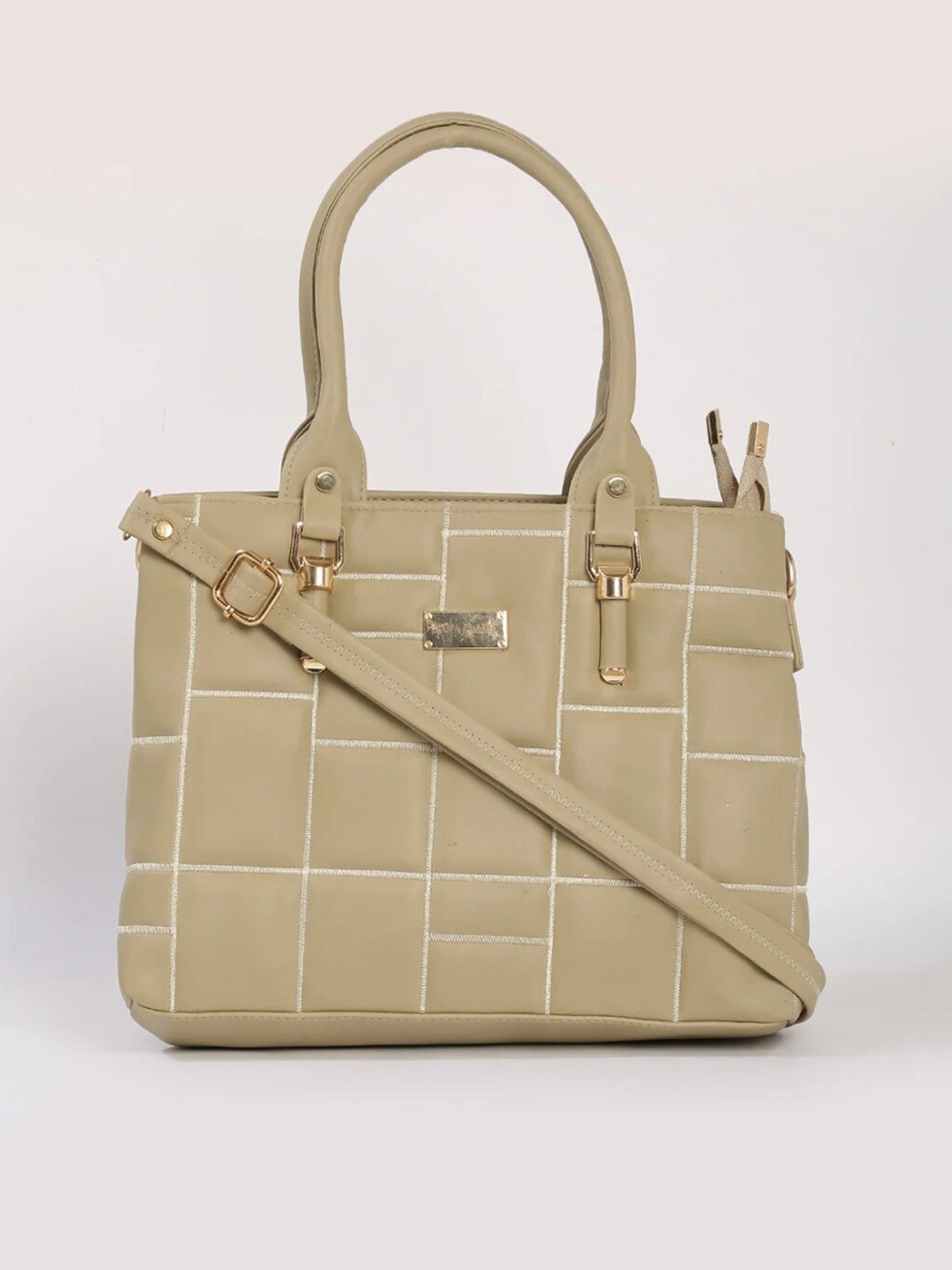 

Anna Claire Taupe Checked Checked Structured Handheld Bag