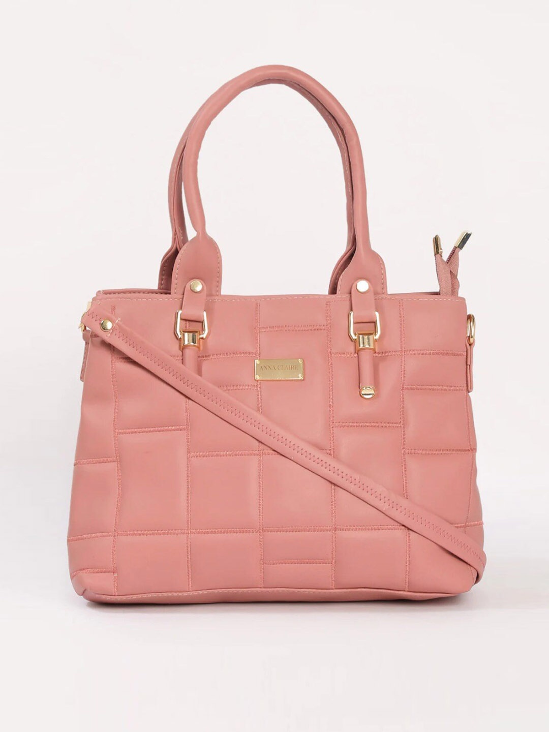 

Anna Claire Pink Textured Structured Handheld Bag with Quilted