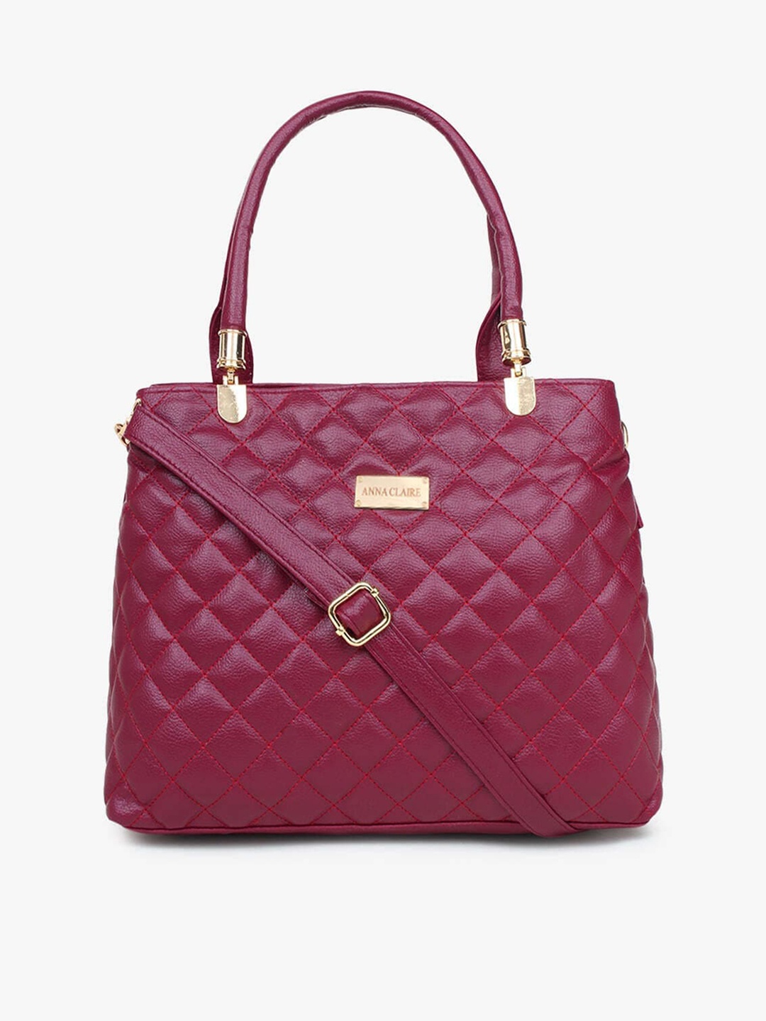 

Anna Claire Maroon Textured Structured Handheld Bag with Quilted