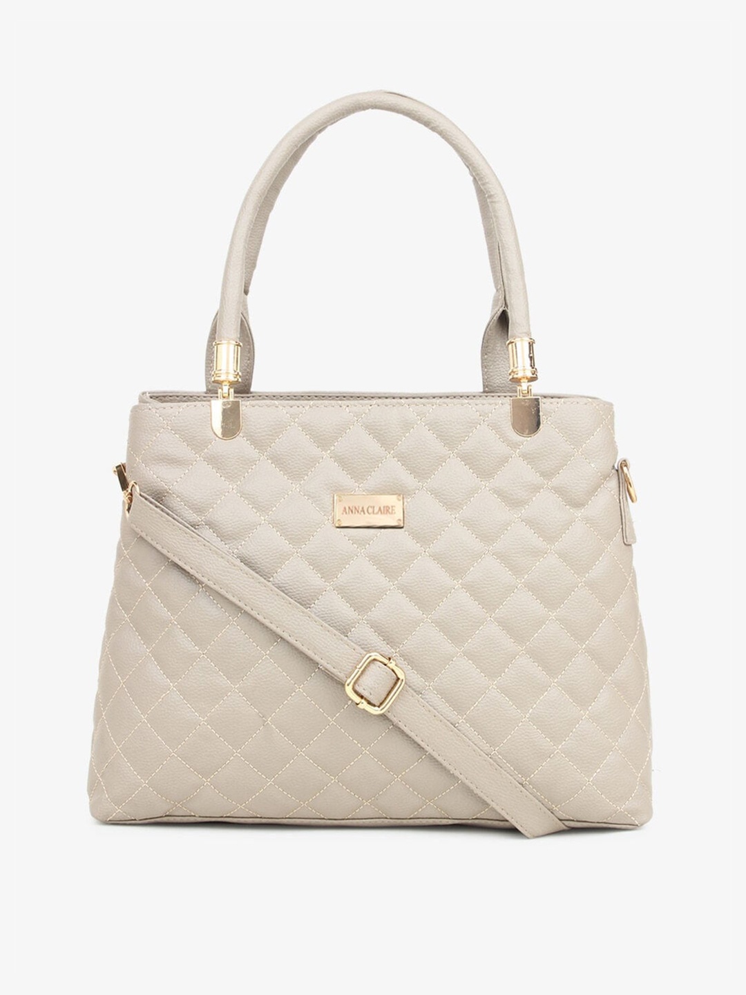 

Anna Claire Taupe Geometric Textured Structured Handheld Bag with Quilted