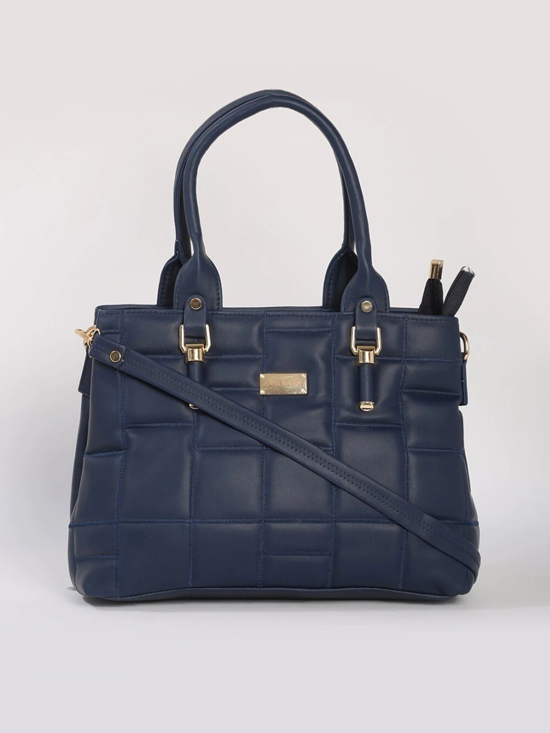 

Anna Claire Blue Checked Structured Handheld Bag with Quilted