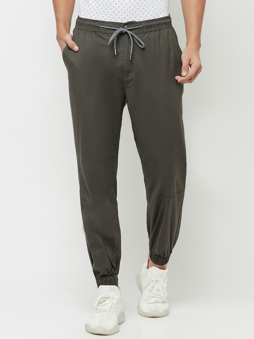 

Blue Buddha Men Olive Green Solid Pure Cotton Joggers