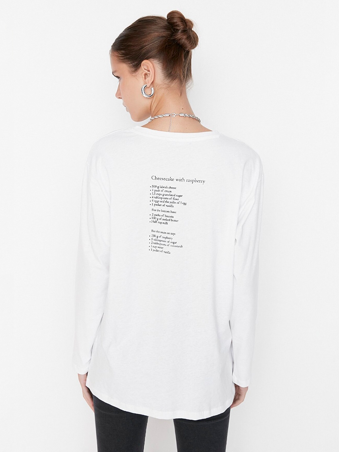 

Trendyol Women White Typography Printed Extended Sleeves T-shirt