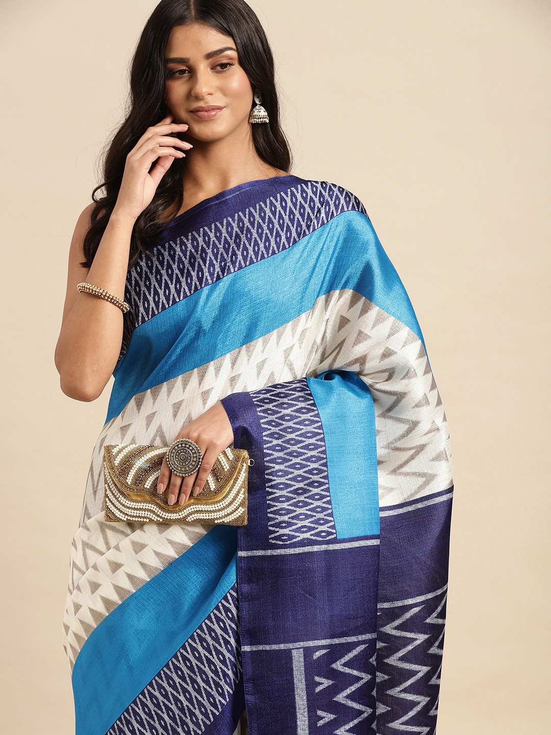 

Anouk Ethnic Motifs Silk Blend Saree, Off white