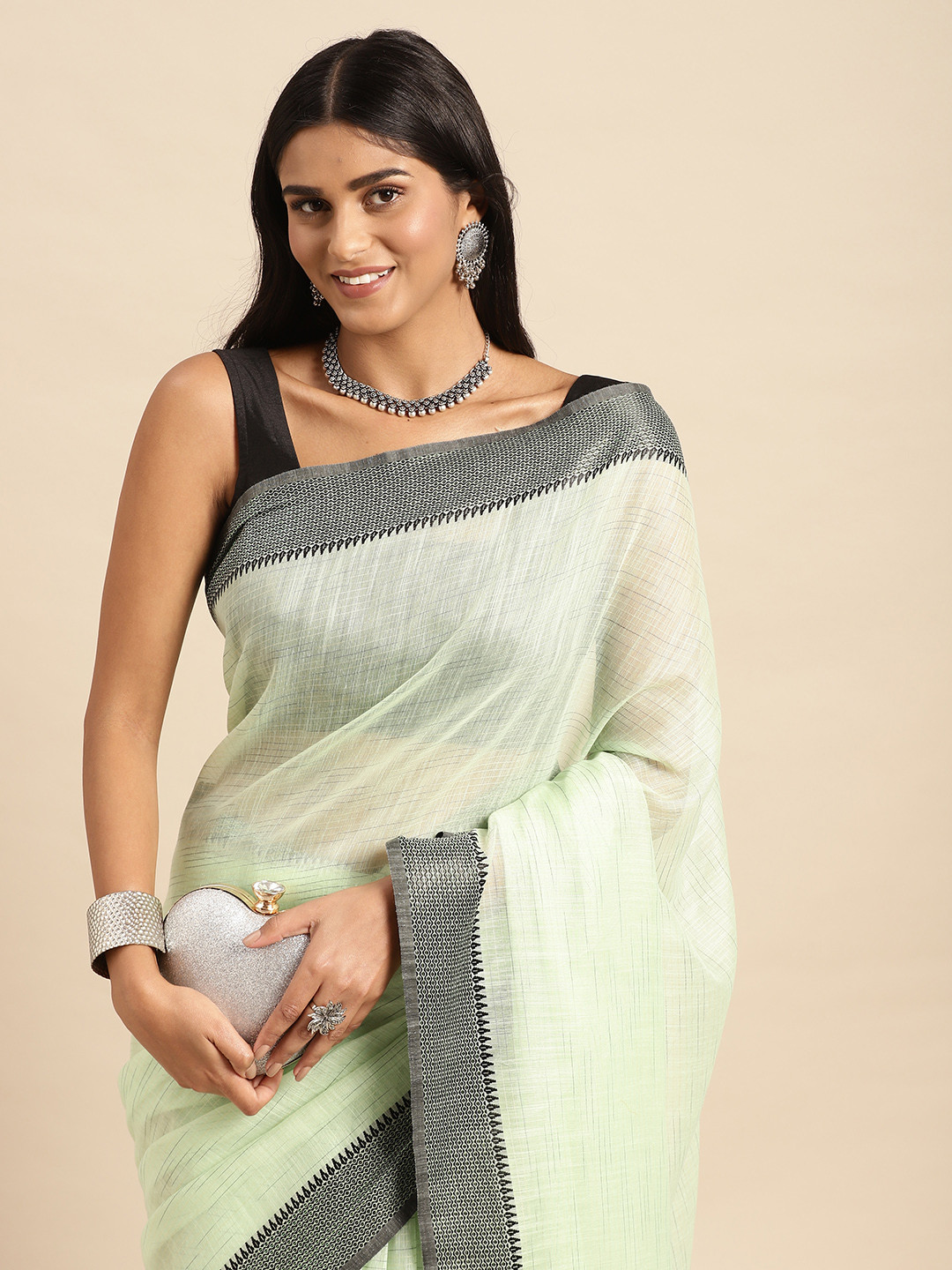 

Anouk Woven Design Chanderi Saree, Green