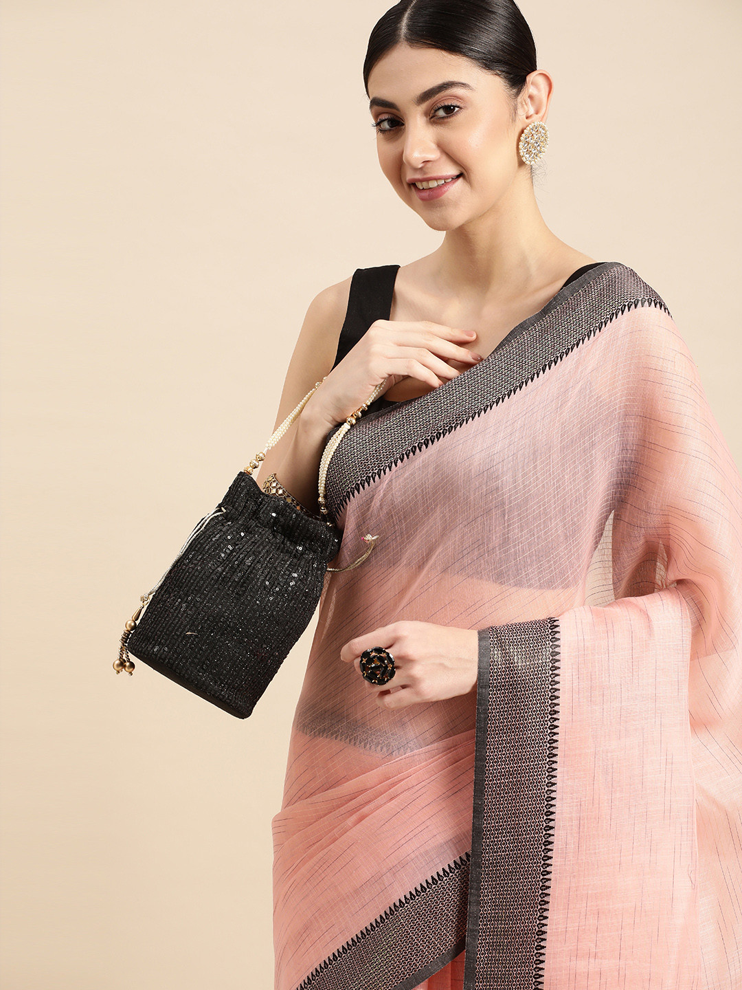 

Anouk Woven Design Chanderi Saree, Pink