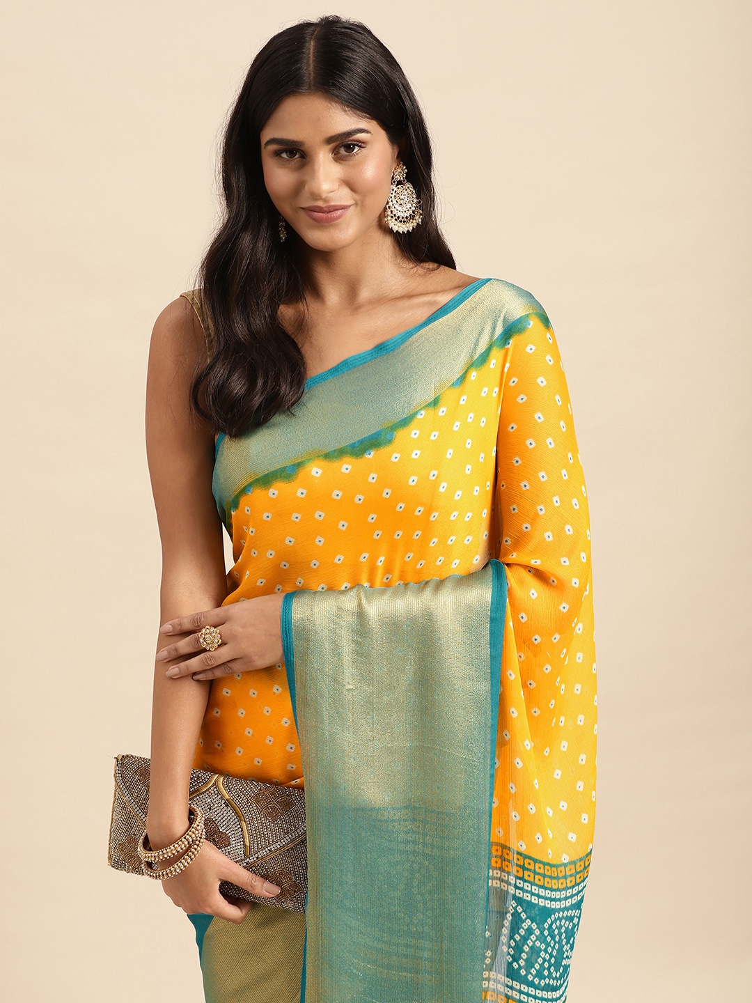 

Anouk Ethnic Motifs Pure Chiffon Saree, Yellow