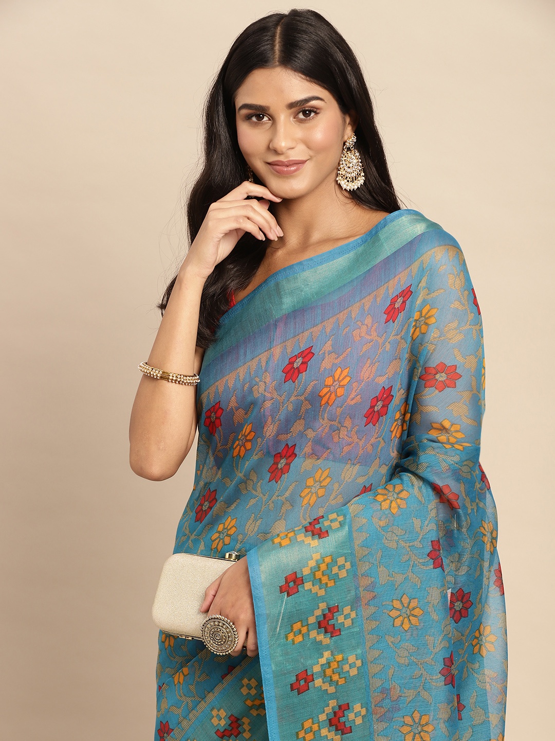 

Anouk Ethnic Motifs Chanderi Saree, Blue