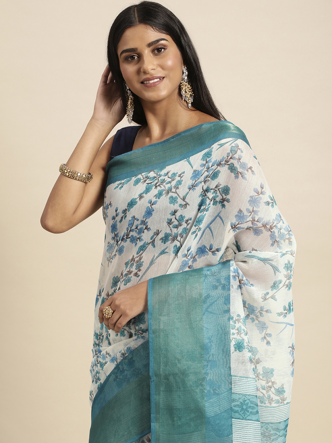 

Anouk Ethnic Motifs Chanderi Saree, Blue