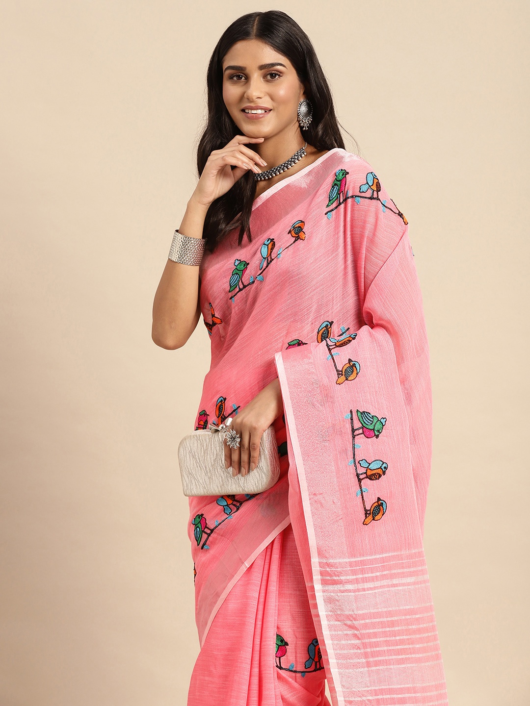 

Anouk Embroidered Pure Cotton Saree, Pink