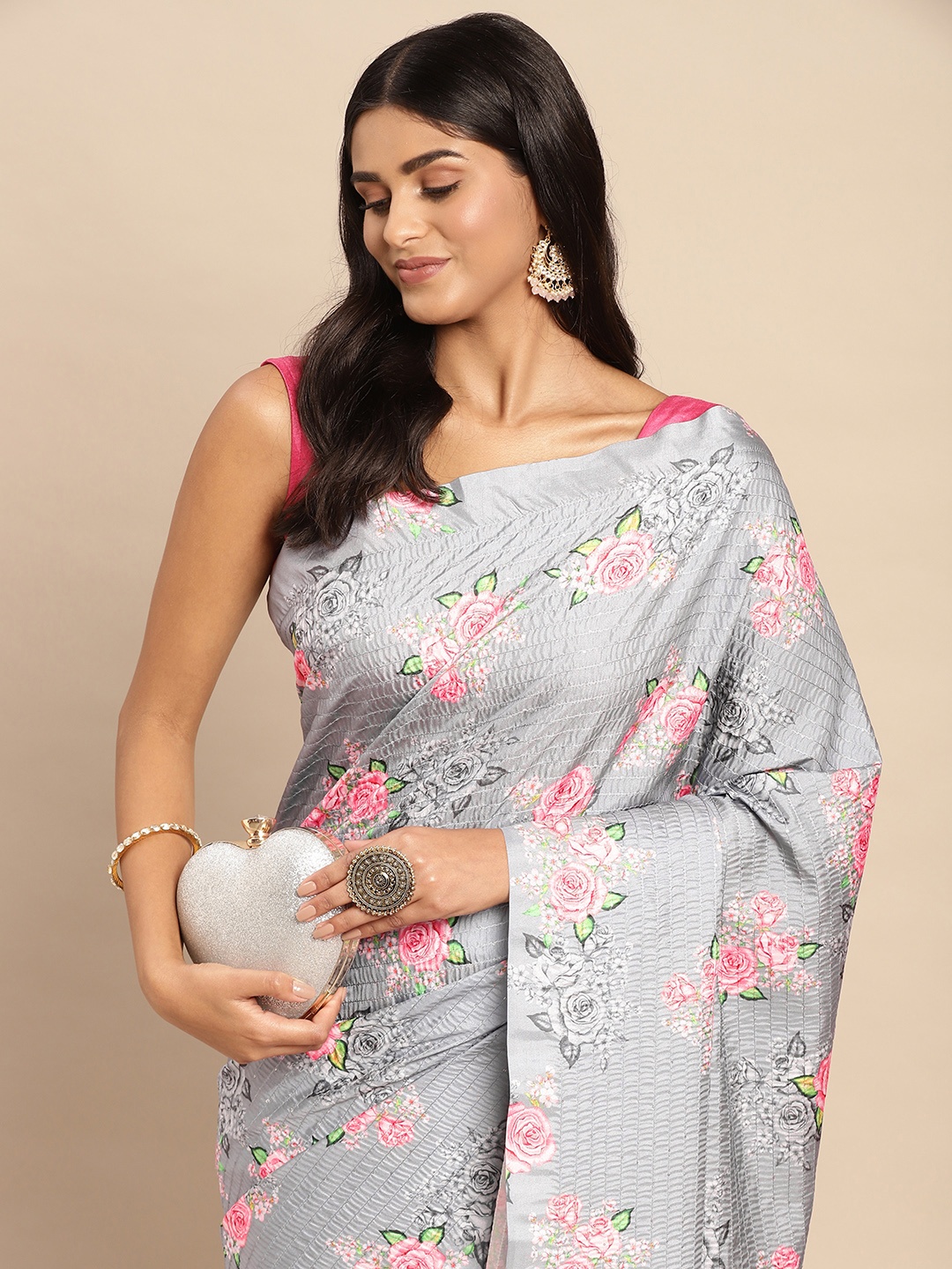 

Anouk Ethnic Motifs Silk Blend Saree, Grey