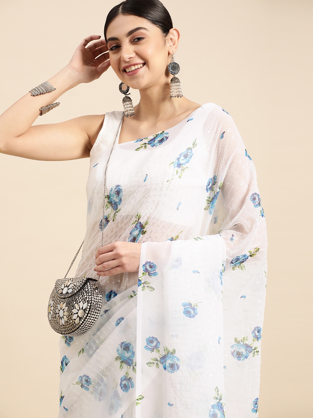 

Anouk Floral Printed Pure Georgette Saree, White