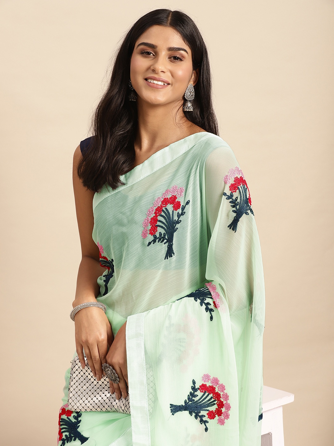 

Anouk Embroidered Pure Chiffon Saree, White