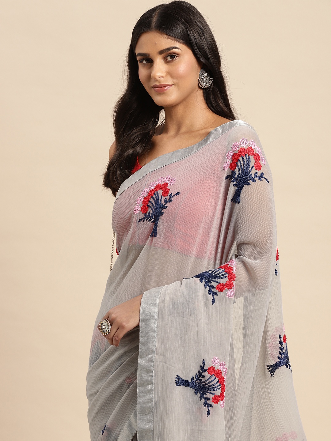 

Anouk Floral Pure Chiffon Saree, Grey