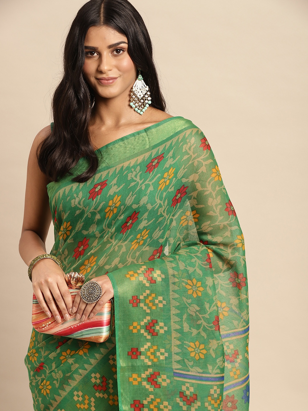 

Anouk Ethnic Motifs Chanderi Saree, Green