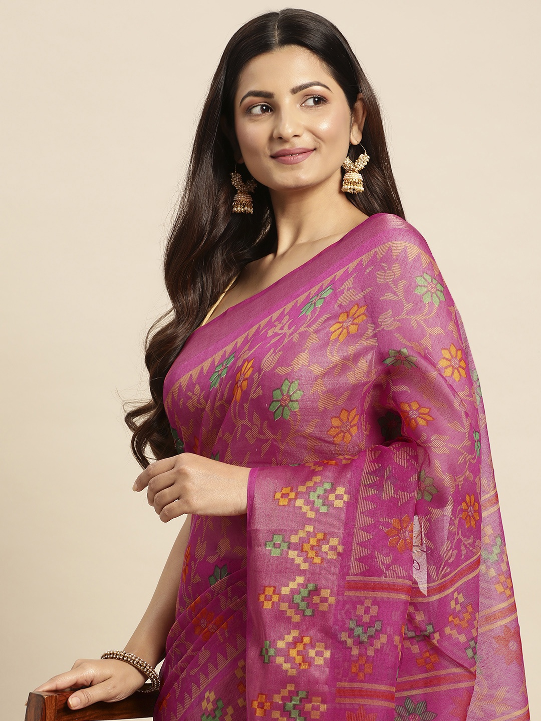 

Anouk Floral Chanderi Saree, Fuchsia