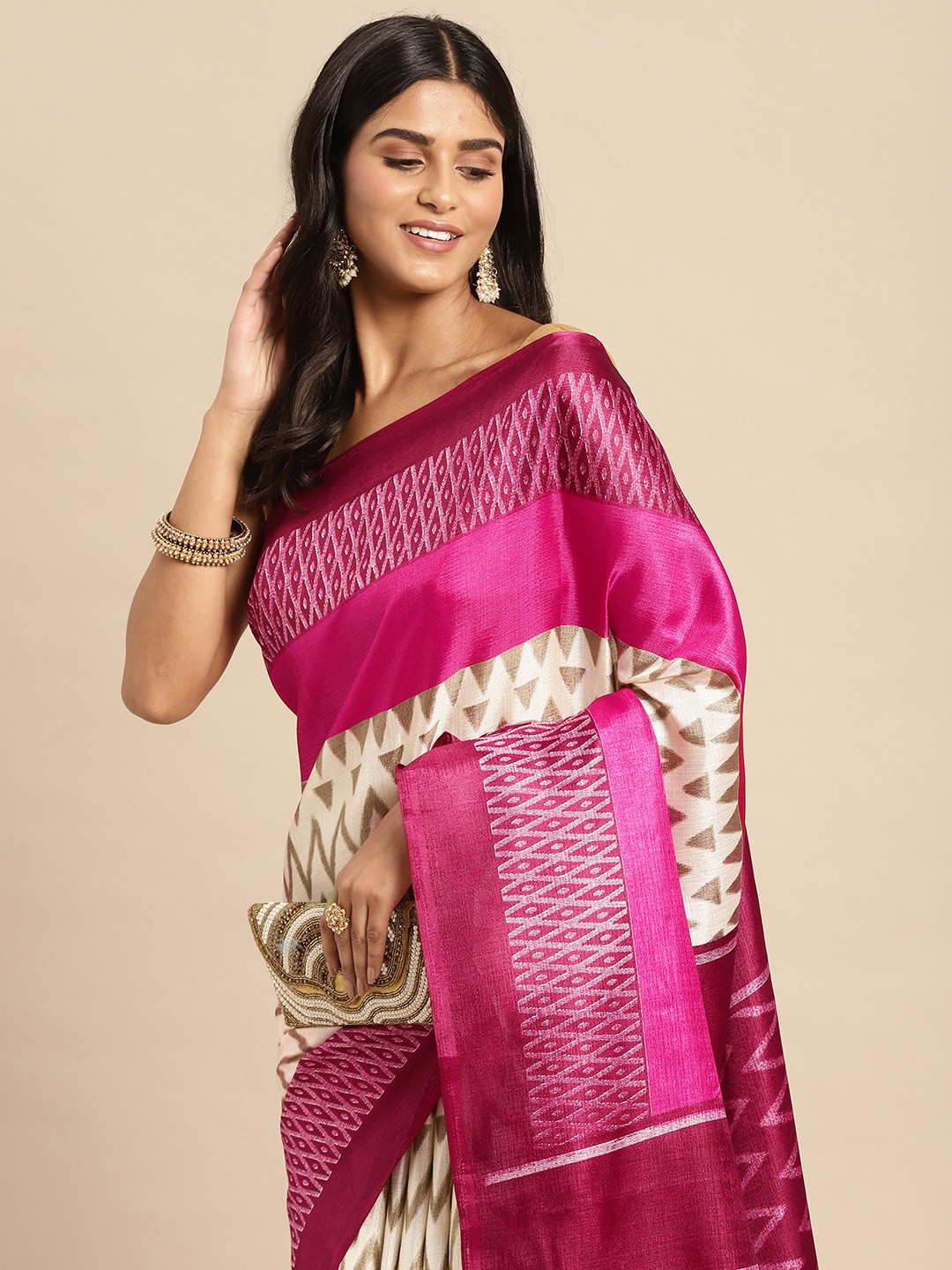 

Anouk Ethnic Motifs Silk Blend Saree, Off white