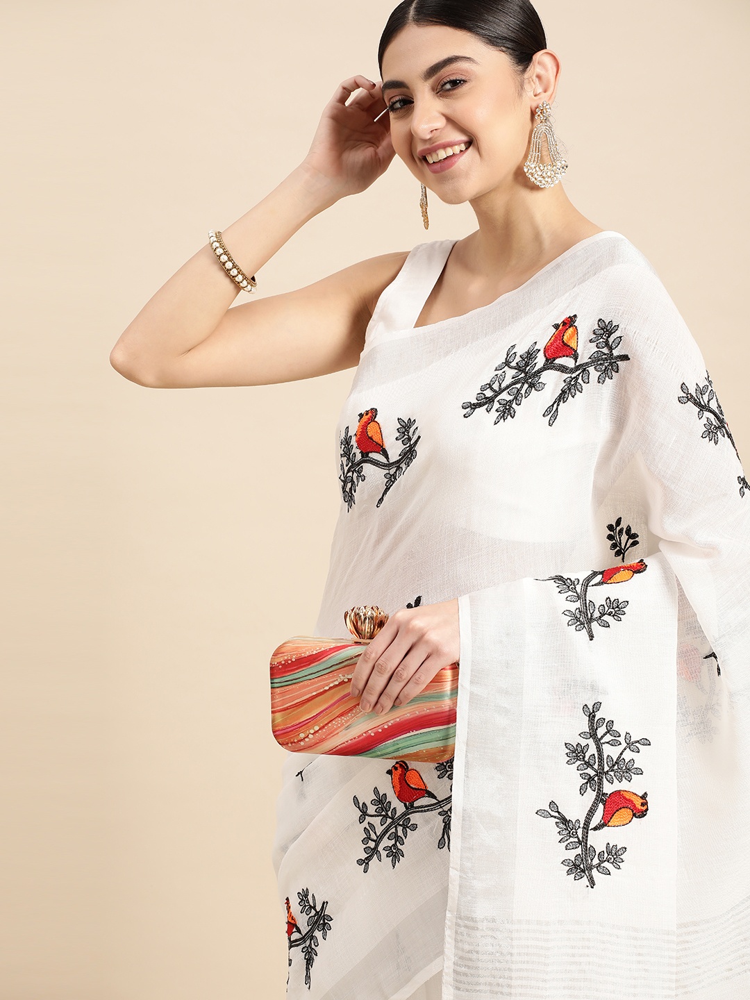 

Anouk Embroidered Zari Detail Pure Cotton Saree, White